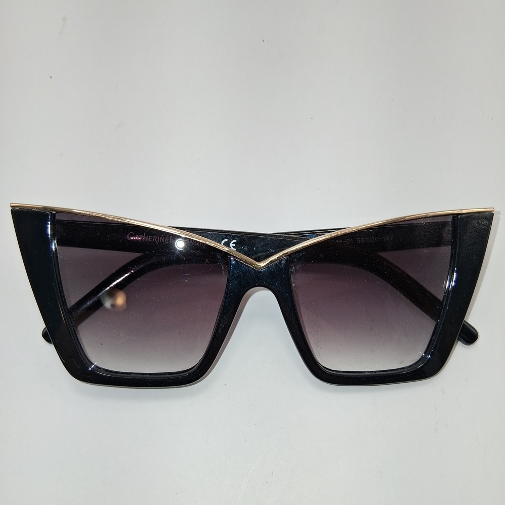Catherine Malandrino Black Iconic Retro Cat Eye Sunglasses